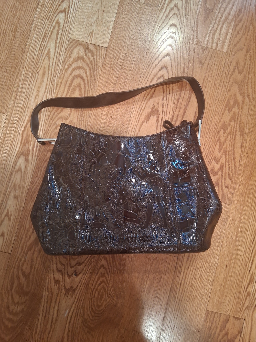 Glossy Egyptian Embossed Dark Brown Shoulder Bag